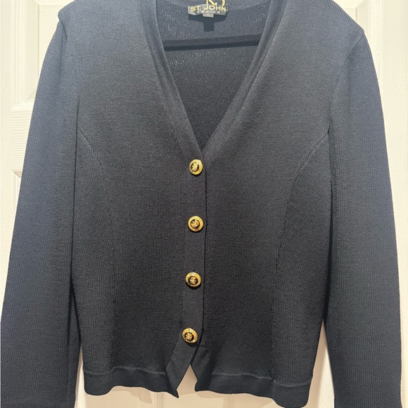 St. John 80s Vintage Navy Cardigan with Gold Accents